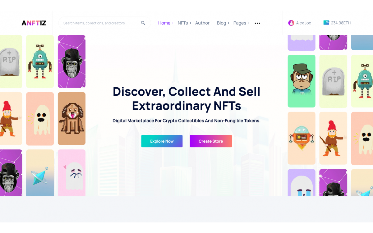 Торговая площадка NFT и шаблон Landing page