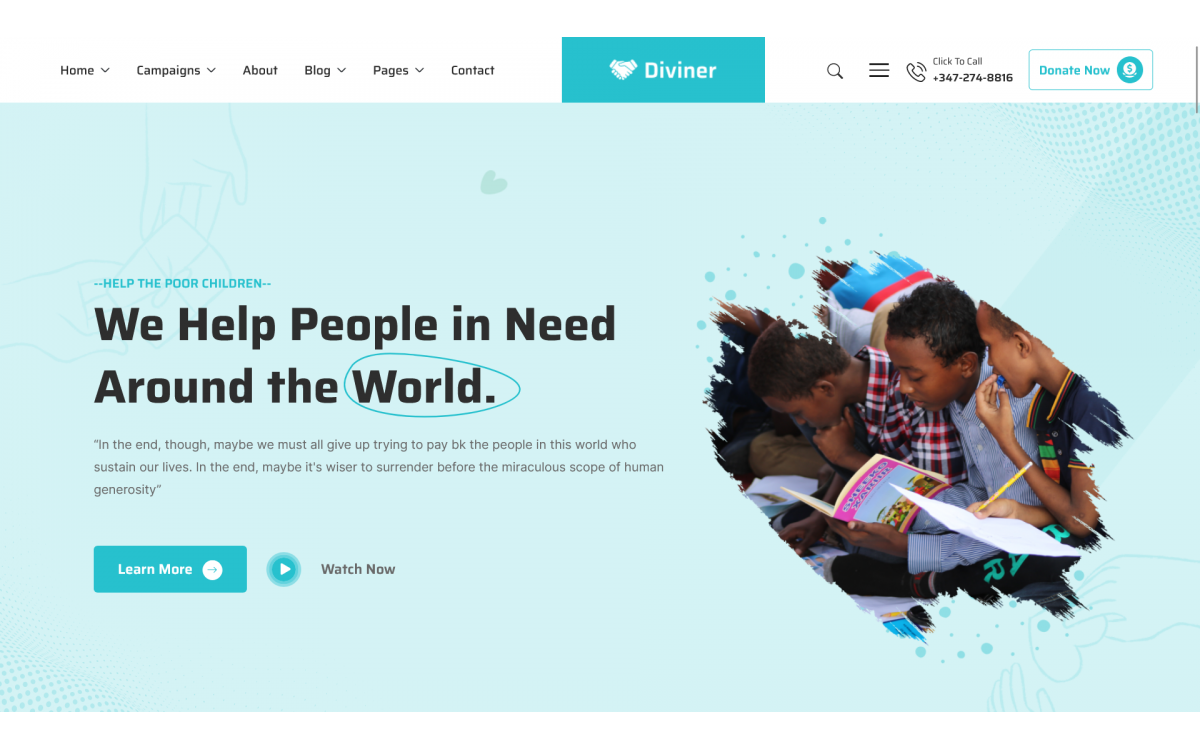 Diviner - HTML-шаблон некоммерческой благотворительной организации